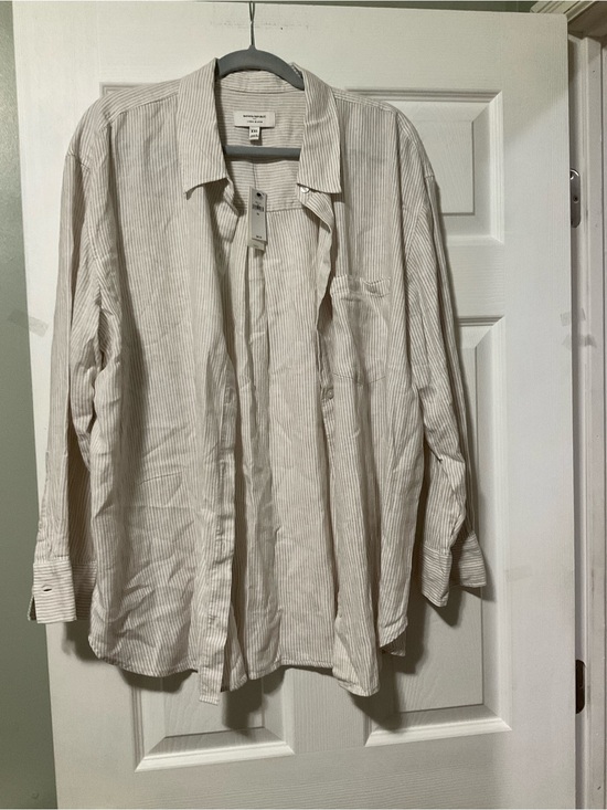 Banana Republic Tops - Banana Republic Women Cream and Light Gray Pinstripe Button-Down Shirt